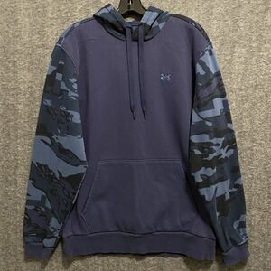 Under‎ Armour Rival Hoodie Mens Large Blue Fleece Camo Pullover Blocked Classic